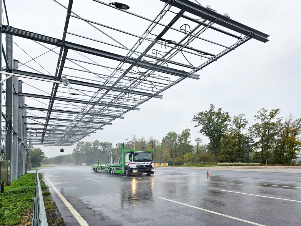 Truck on Digitrans test track undergoing rain tests